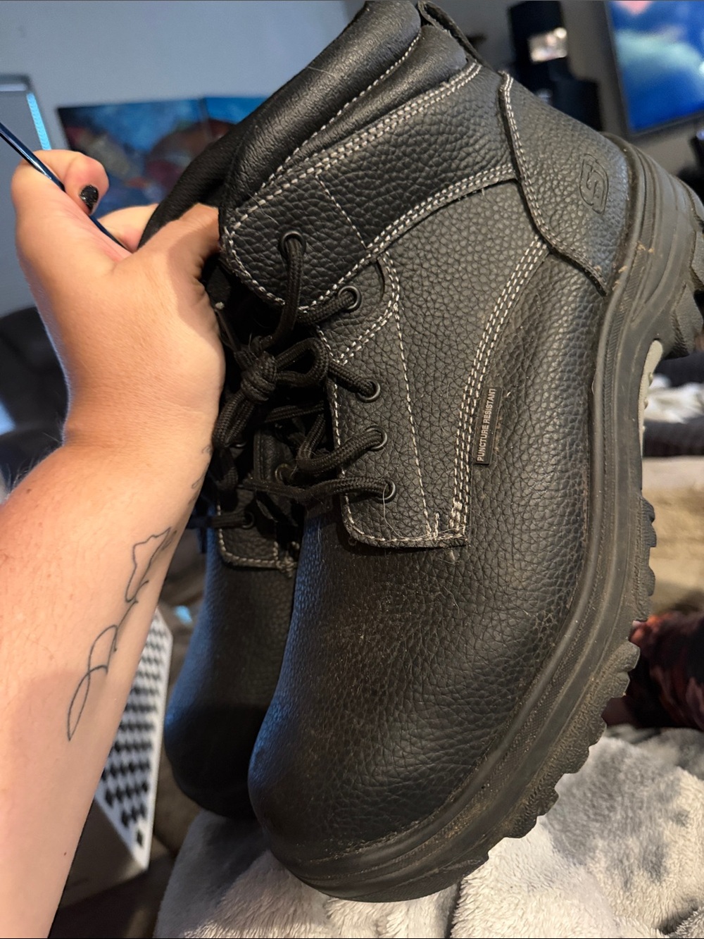 Skechers Black Work Lace-Up Leather Boots - NEVER WORN